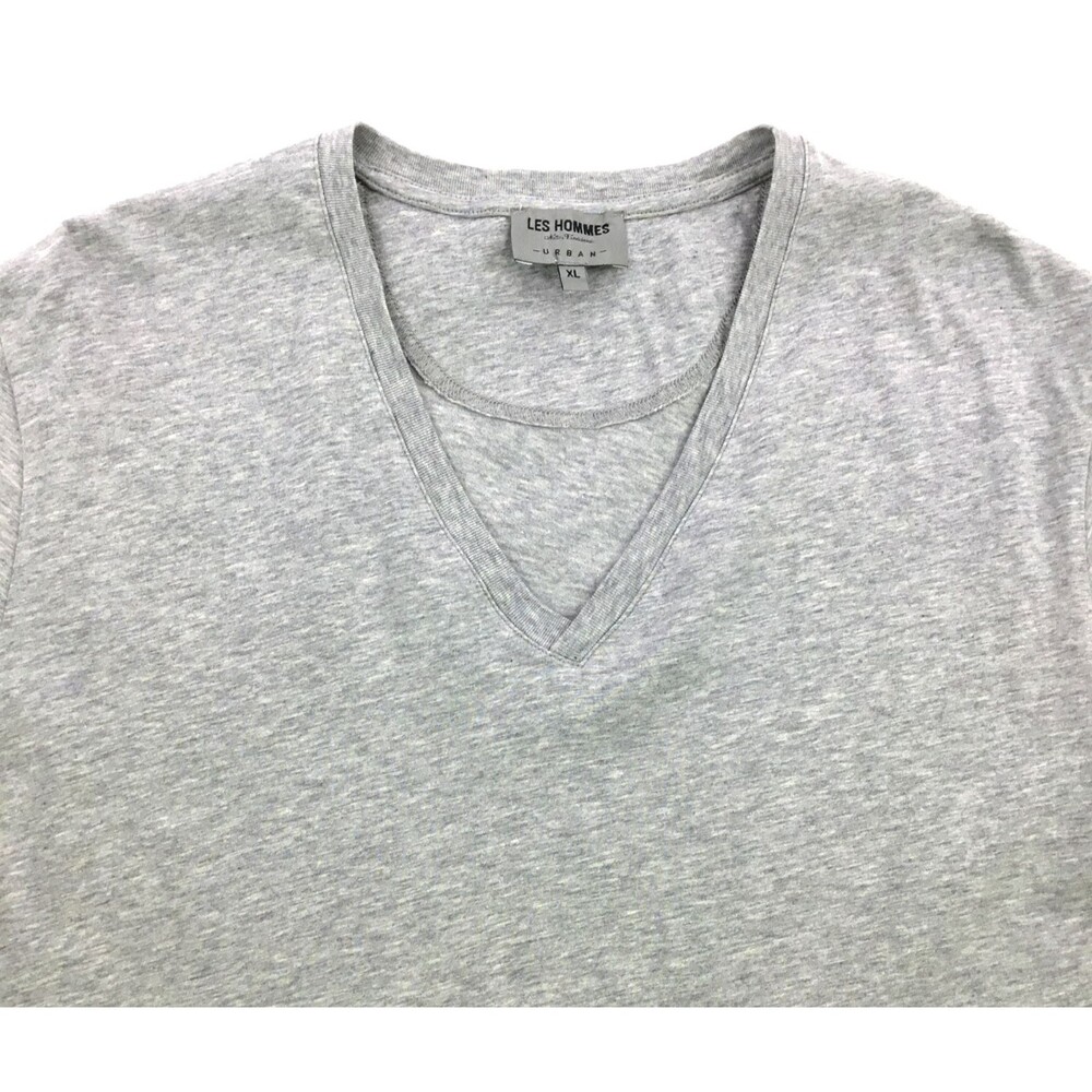 LES HOMMES Urban T-Shirt Mens XL V-Neck Gray Heather Short Sleeve Logo Slim Fit - Picture 3 of 8